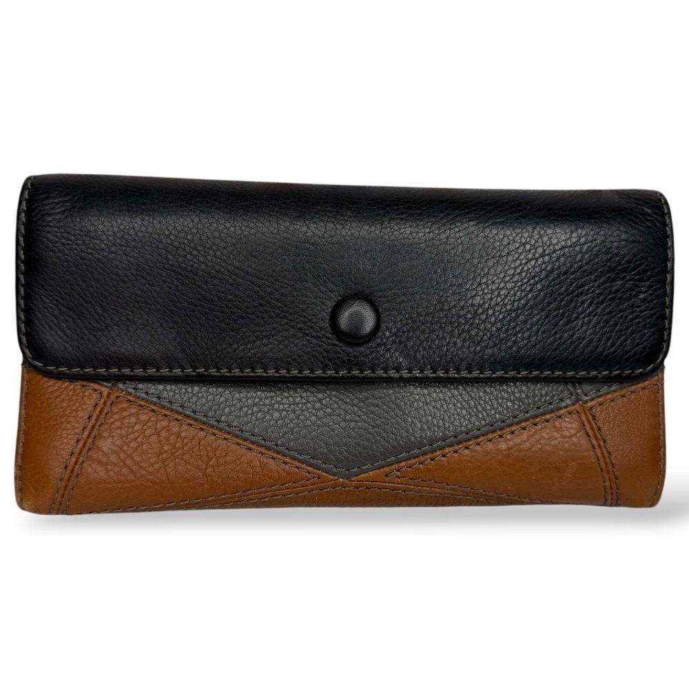 ▪️FOSSIL Large Neutral Color Block Trifold Leather Wallet